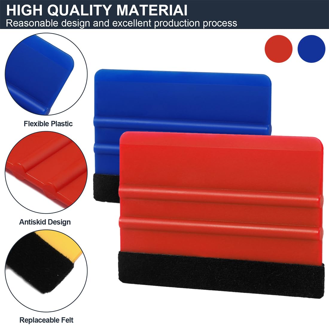 2 Pezzi Spatola Per Pellicola, Spatola Per Pellicola Con Bordo In Feltro Spatola Magnetica Per Pellicola Auto Spatola Pellicola Per Mobili Finestre, Set Di Strumenti Per Riprese (Rosso, Blu)