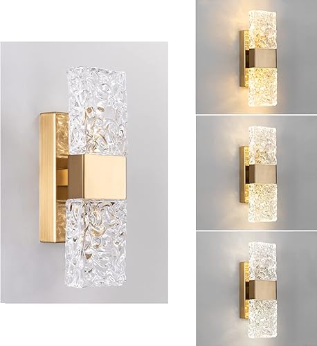 Miniatura 3 de Aomesinc Lámpara de pared LED de cristal, lámpara de pared con diseño de ondas de agua, aplique de pared dorado, luz de pared arriba y abajo, luz de