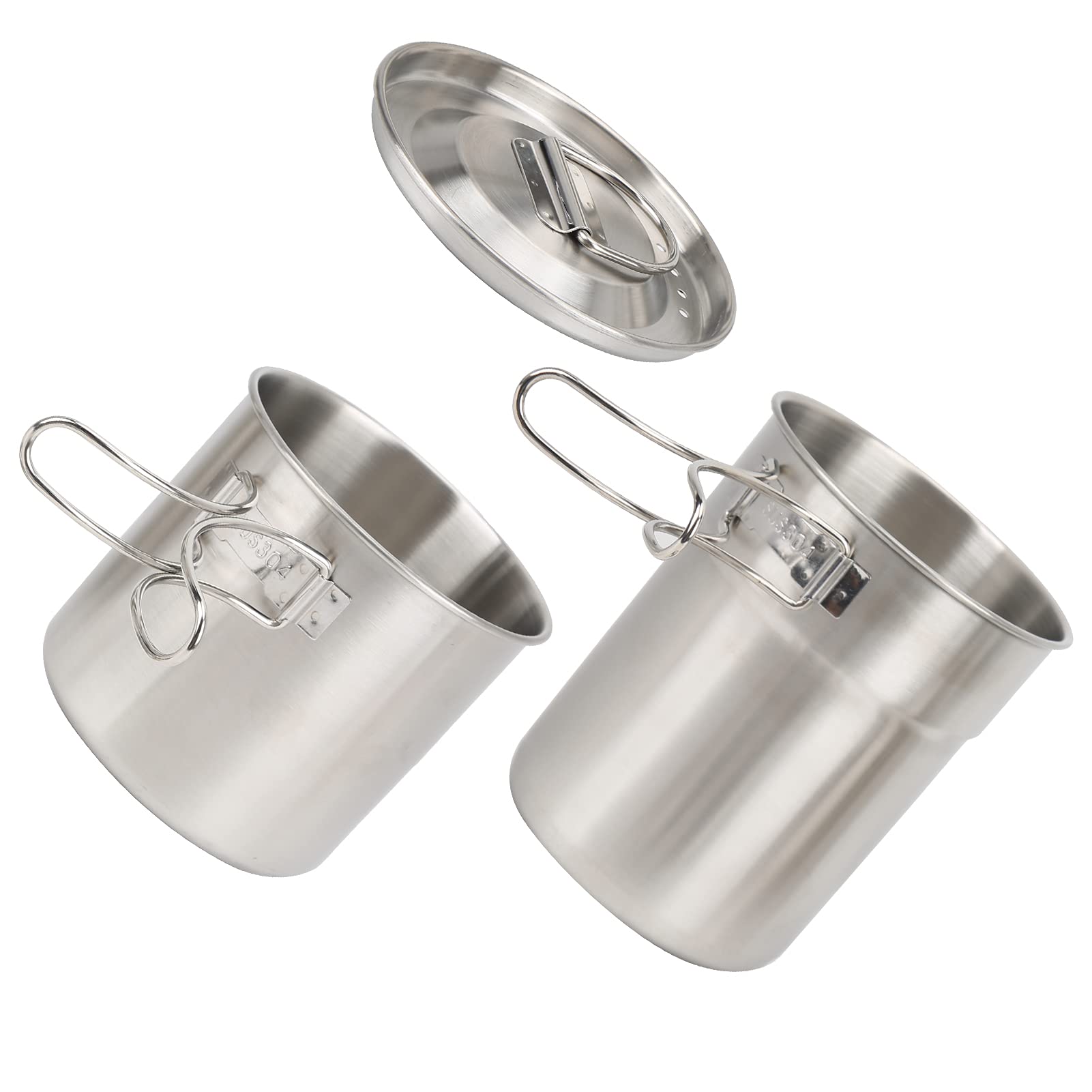 Küchentasse aus Edelstahl, 2-teilig, Küchentasse aus Edelstahl, faltbar, für den Außenbereich, Camp Cook Topf, Camping, Kochgeschirr