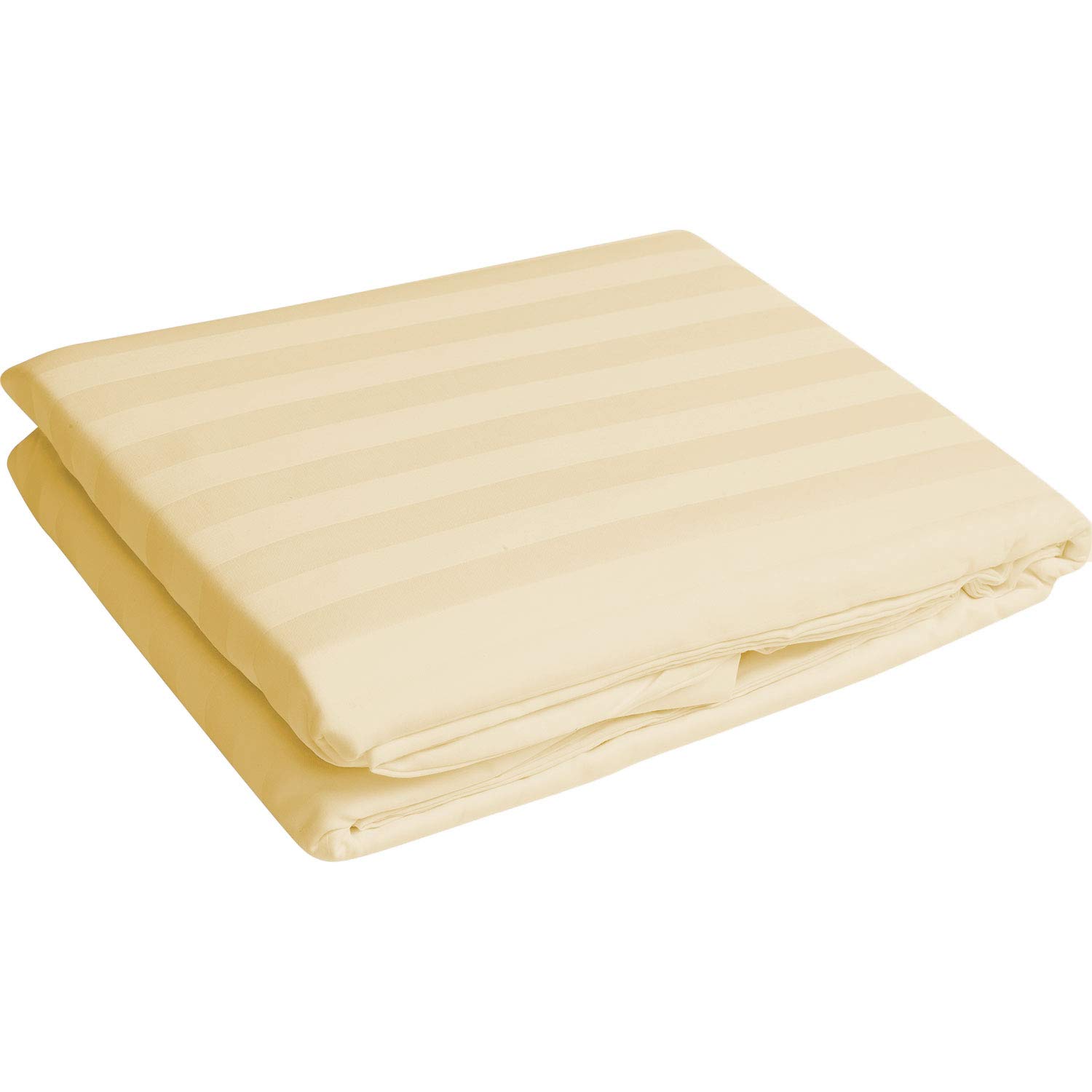 Bedding Attire 1 Piece Stripe Fitted Sheet 38cm Deep Pocket Egyptian Cotton 600 TC (UK Double Size, Ivory Color)