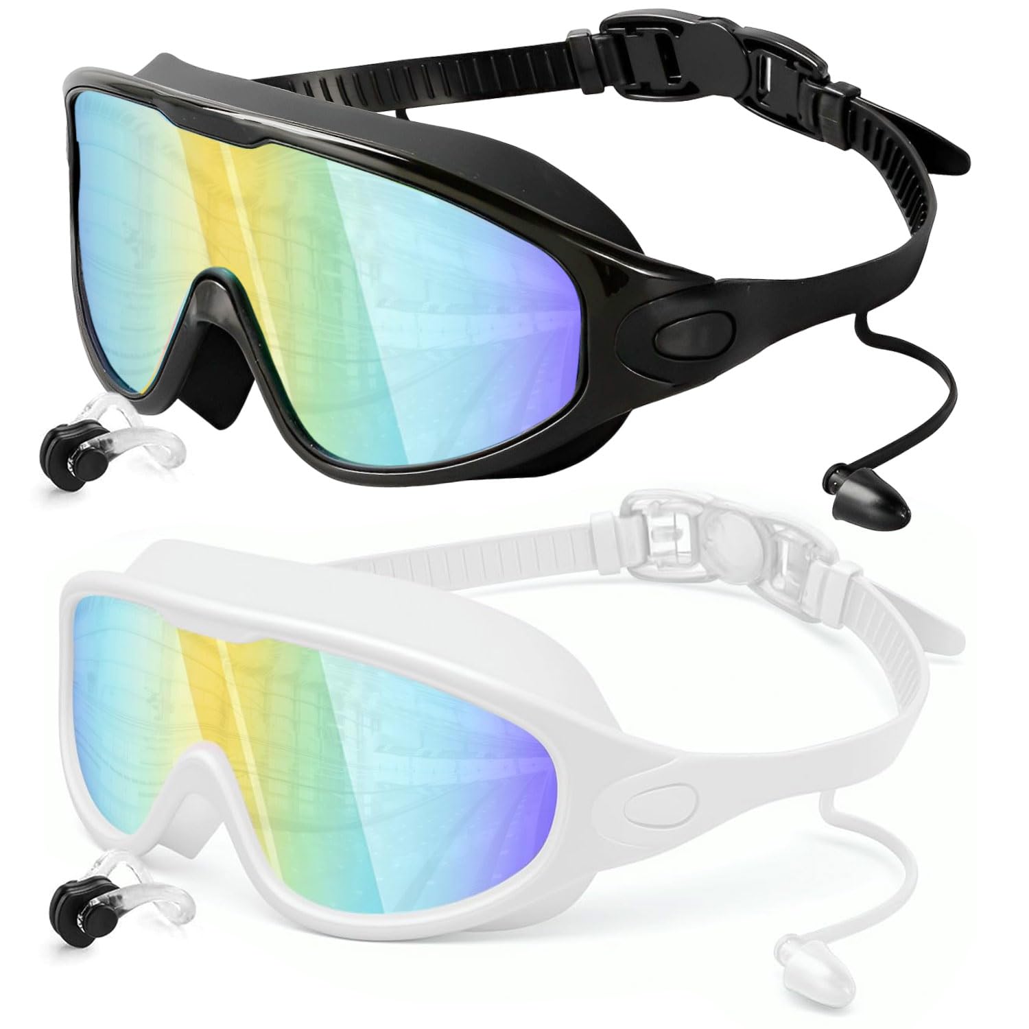 Rantizon Swimming Goggles Anti-Fog 2-Pack Gift for Adults Wide View UV Protection Leakproof Silicone Seal Clear Lenses for Pool and Open Water Use