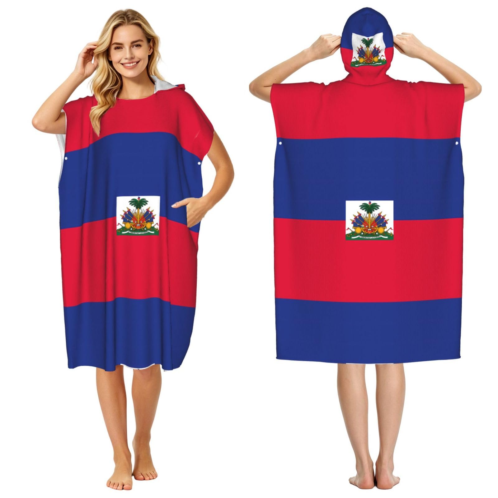 WSSYYBF WSSYYBFHaitian flag Adult hooded beach towel Oversized with Hood for Absorbent Quick Dry