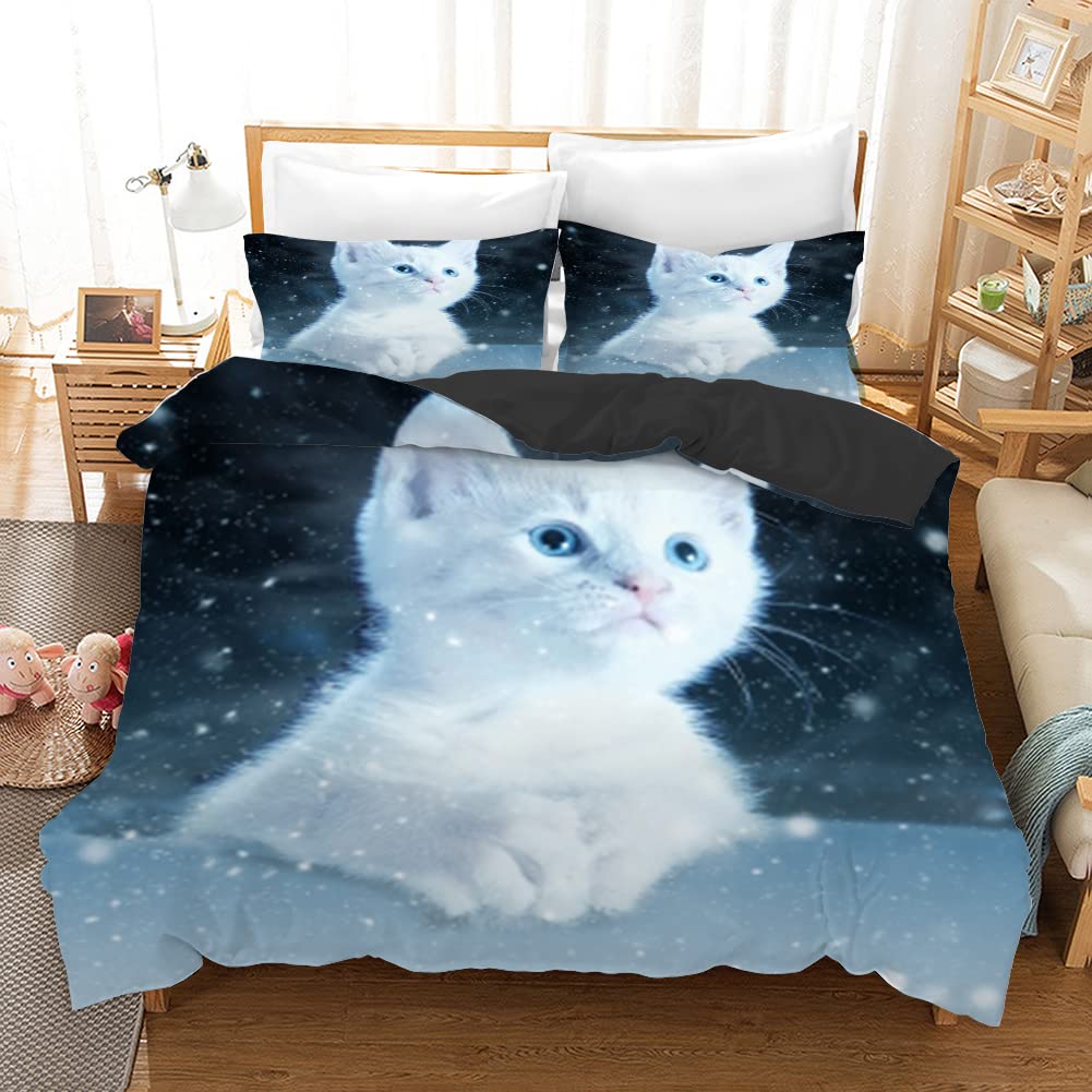 Parure de lit 220x240 chat noir de qualité supérieure 110g/m² avec 2 taies 65x65