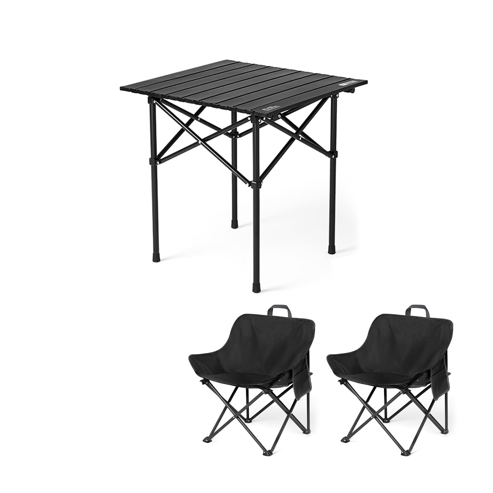 Tragbares Picknicktisch und Stuhl-Set, zusammenklappbarer Campingtisch mit Tragetasche, Outdoor-Essen, Reisen, Angeln, unverzichtbare Campingausrüstung (schwarz, 54 cm + 2 Stühle)