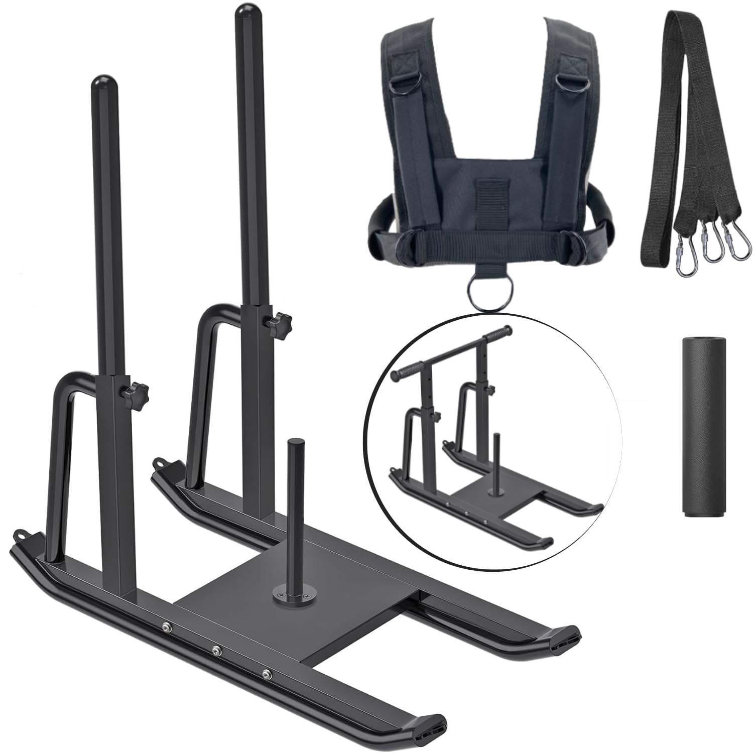 Weight Sled for Training Outdoor/Indoor, Workout Sled Push Pull Weighted Sled Football Speed Fitness Exercise Gym Equipment. Muscle Strength & Explosive Power.Adjust Height Suit for 1”&2” Weight Plate