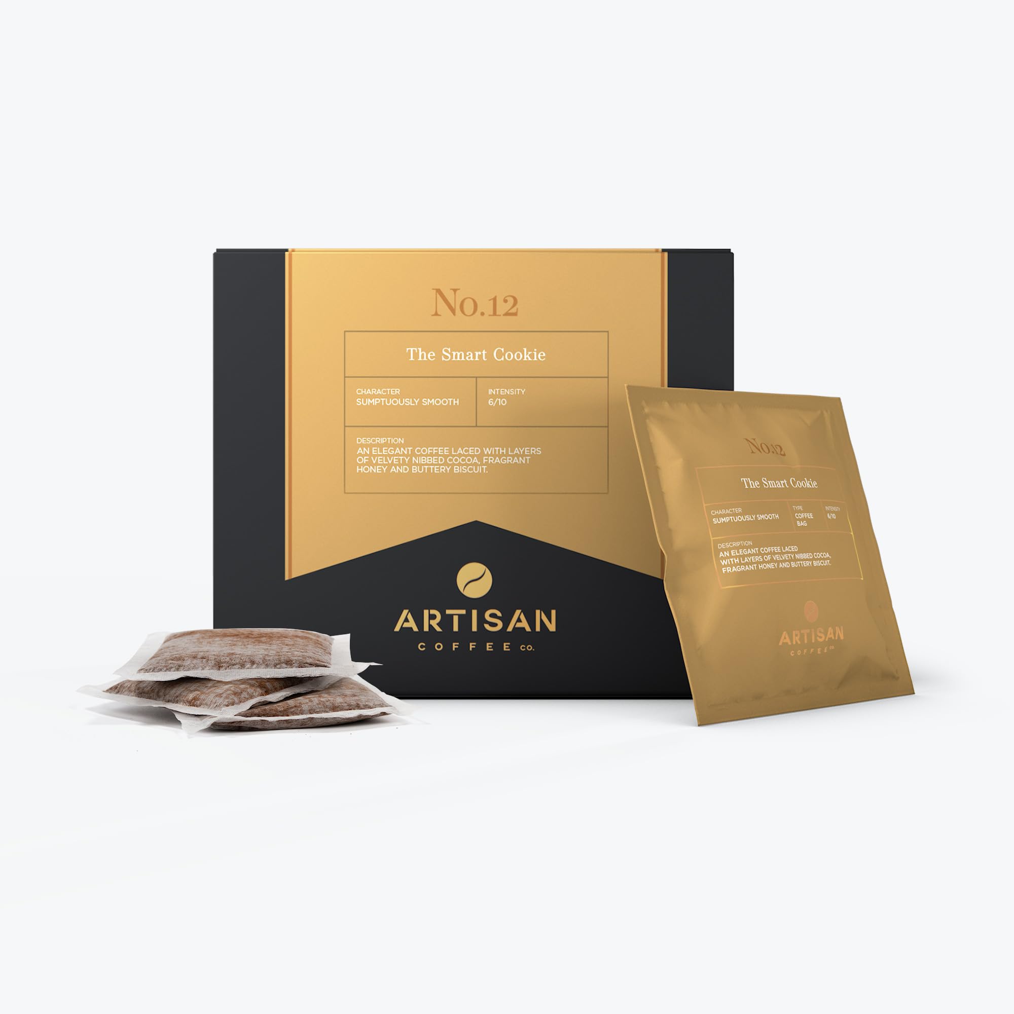 Artisan Coffee Co. The Smart Cookie Individually Wrapped Coffee Bags | Premium Coffee With Notes of Nibbed Cocoa, Honey and Biscuit | Brew In Cup | Light Roast, 6/10 Strength | 100% Arabica | 20 Pack