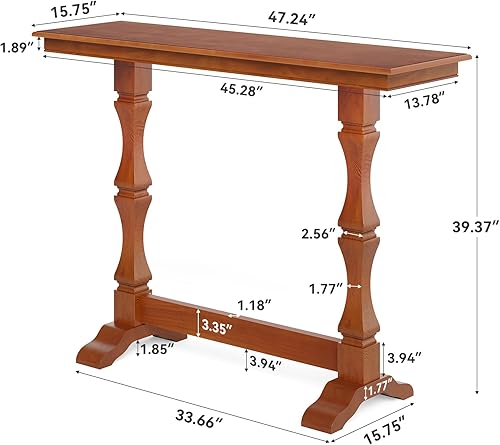 Miniatura 2 de LITTLE TREE Mesa de bar con altura de barra, mesa de pub pequeña con base de madera maciza, diseño medieval retro, barra de cóctel interior para