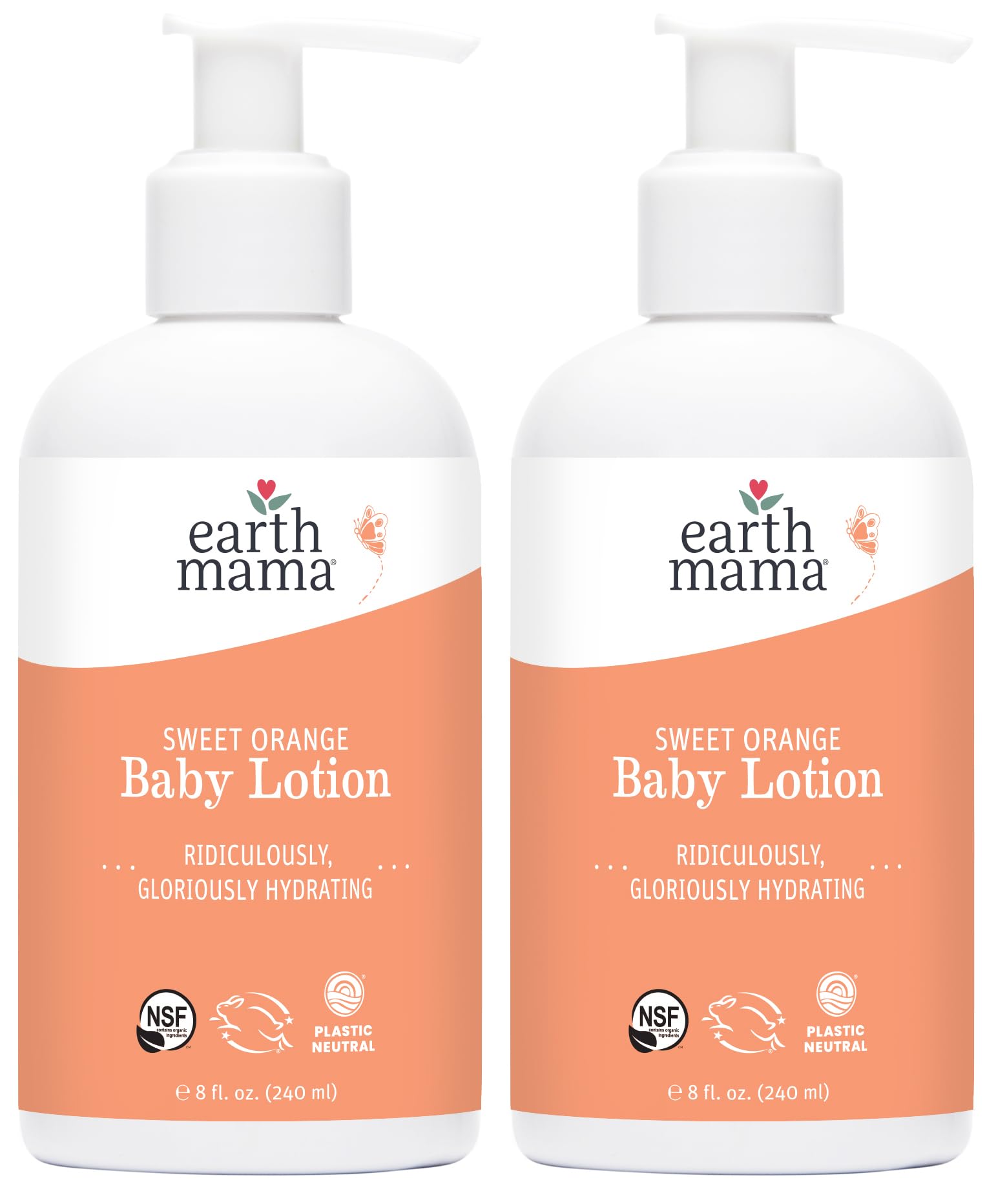 Earth Mama Sweet Orange Baby Lotion | Moisturizing Body Lotion for Dry Skin, Newborn Baby Lotion Sensitive Skin Care, Face Lotion for Babies & Kids with Shea Butter, Calendula & Aloe, 8 Fl Oz (2-Pack)