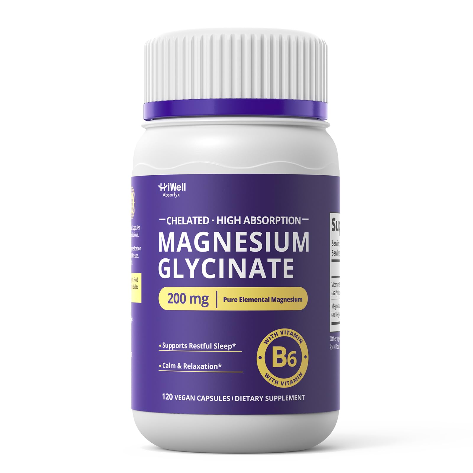 Magnesium Glycinate 200 mg with Vitamin B6, 2-Month Supply