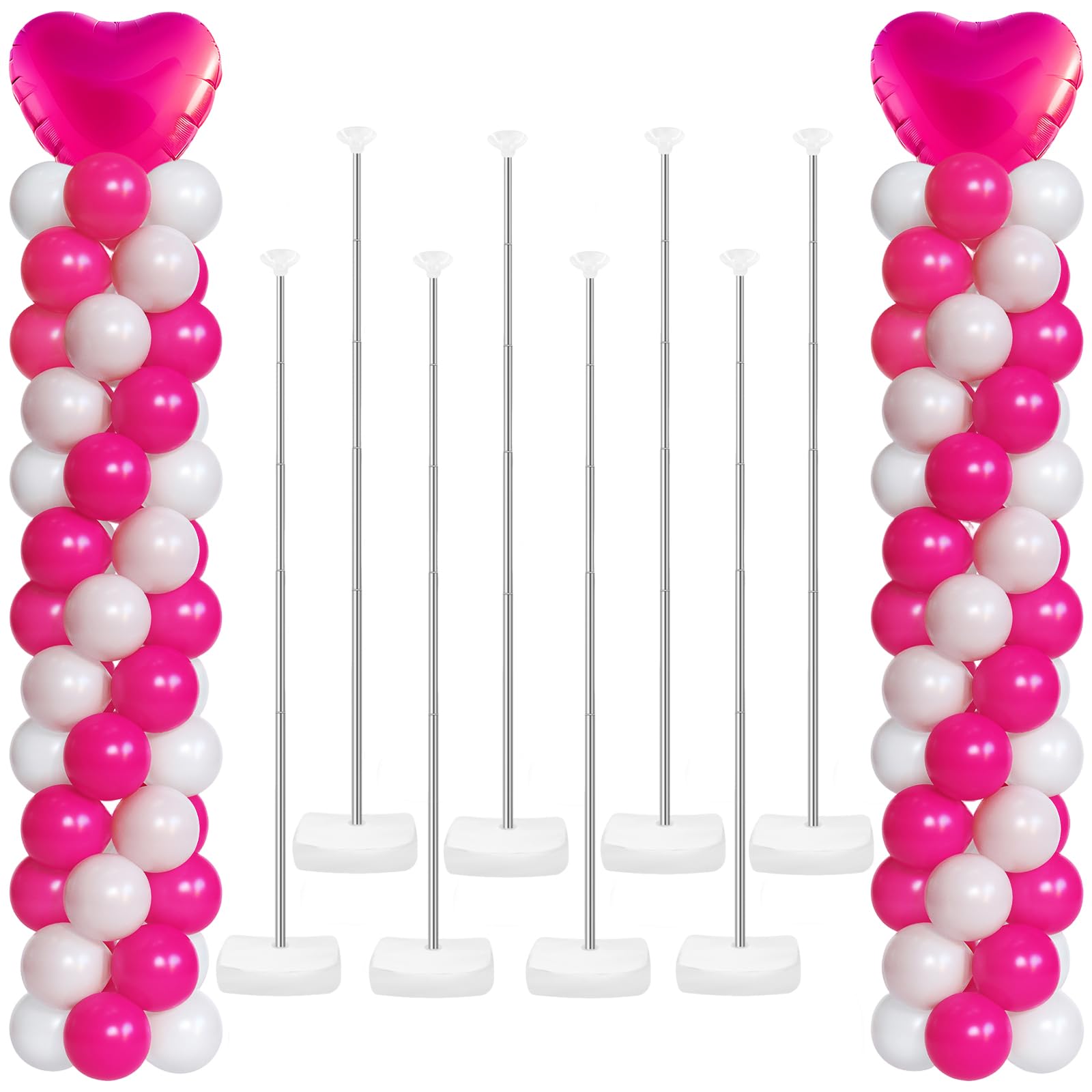 8 Set Heavy-Duty Balloon Column Stand Kit for Floor, 6.6ft Adjustable Metal Telescopic Balloon Tower with Base for Birthday, Wedding, Baby Shower,