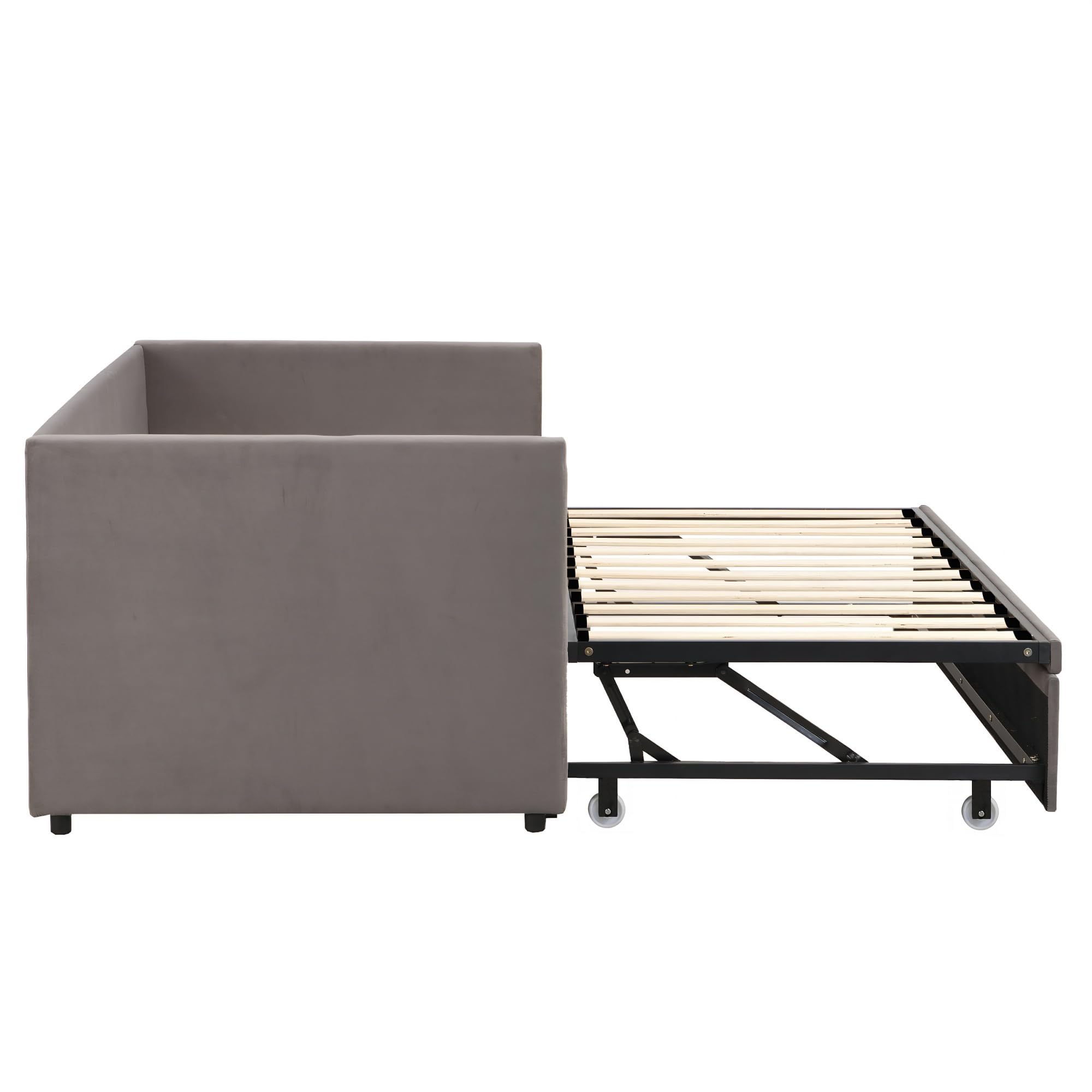 Divano letto, 2 posti, divano letto, estensibile, 90/180 x 200 cm, con rete, velluto, grigio (senza materasso) (Grigio)