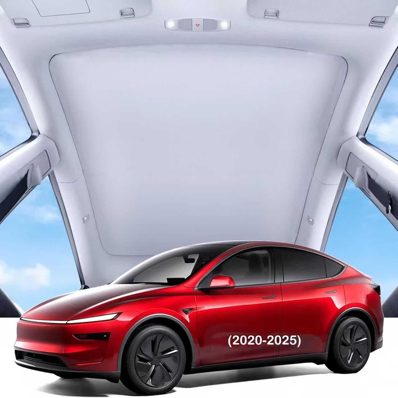 Tesla Model Y Sonnenschutz Glasdach. Nano Hitzeschutz UV faltbar Innenraum Grau. 2020-2025.