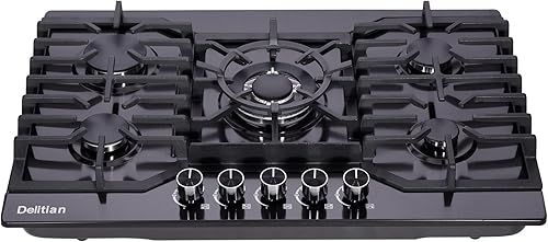 Miniatura 8 de Estufa de gas de 30 pulgadas DTW5701 - Estufa de gas de vidrio templado blanco, 5 quemadores de gas GLPNG, estufa de gas convertible con protección