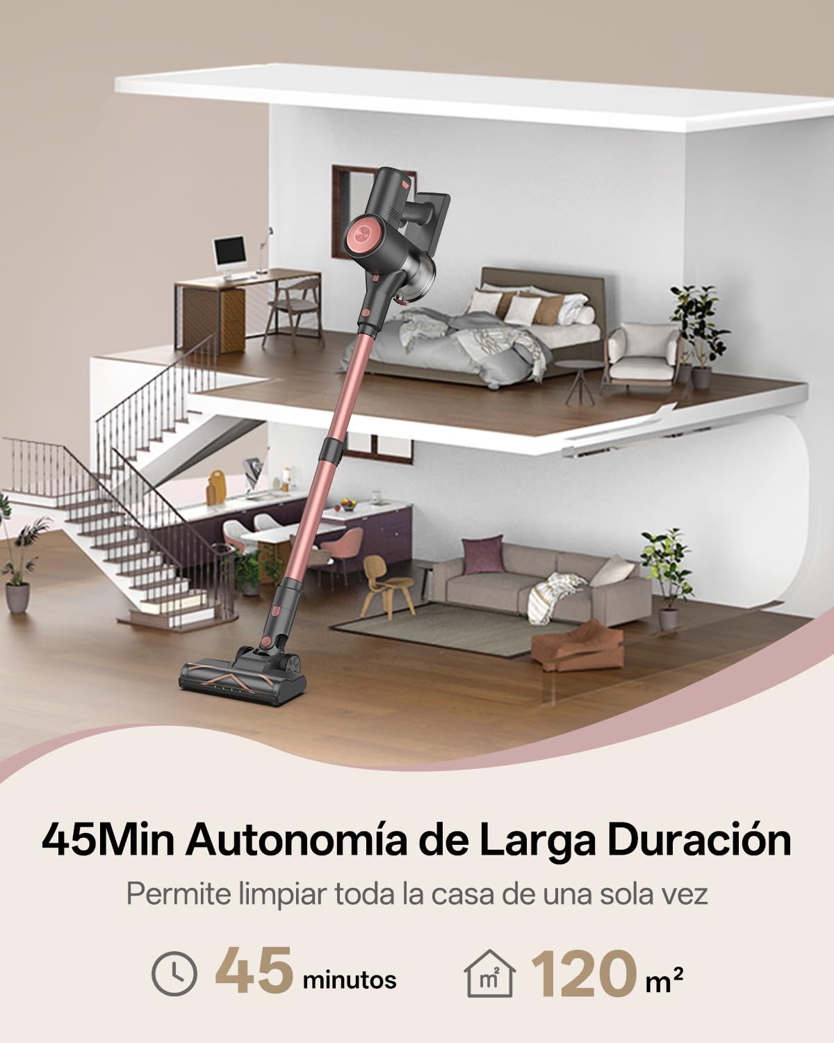 Vexilar V10Pro Aspiradora sin Cable 45KPa Potente,Aspiradora Fácil Limpieza,Autonomía 45 Min,Batería Extraíble,Accesorios Multiusos,Aspirador Escoba Ligero para Suelos/Alfombras/Coche/Pelo de Mascotas