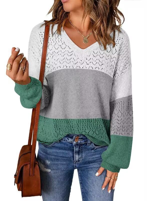 JOCAFIYE Womens Sweaters Casual Long Sleeve V Neck Pullover Sweater Tops