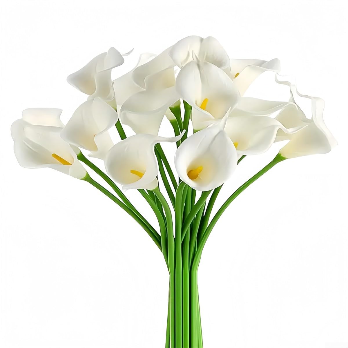 10Pcs PU Faux Calla Lily Artificial Flowers for Wedding and Home Decoration DIY Projects Featuring Flexible Plastic Stems for Custom Arrangements (White)