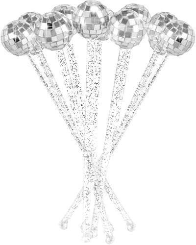 20 palitos de paleta de bola de discoteca desechables para la despedida de soltera de último disco de Nochevieja (plata, 20)