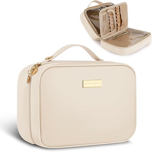 Miniatura 8 de Bolsa de maquillaje, bolsa impermeable de gran capacidad para artículos de tocador de viaje, Blanco, Bolsa de maquillaje acolchada de viaje
