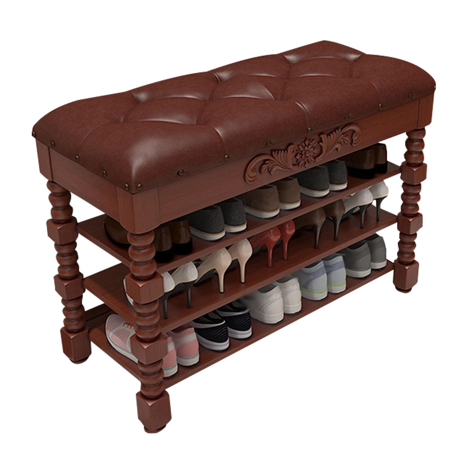 Meuble à chaussures marron avec siège en cuir synthétique et étagère 2 niveaux