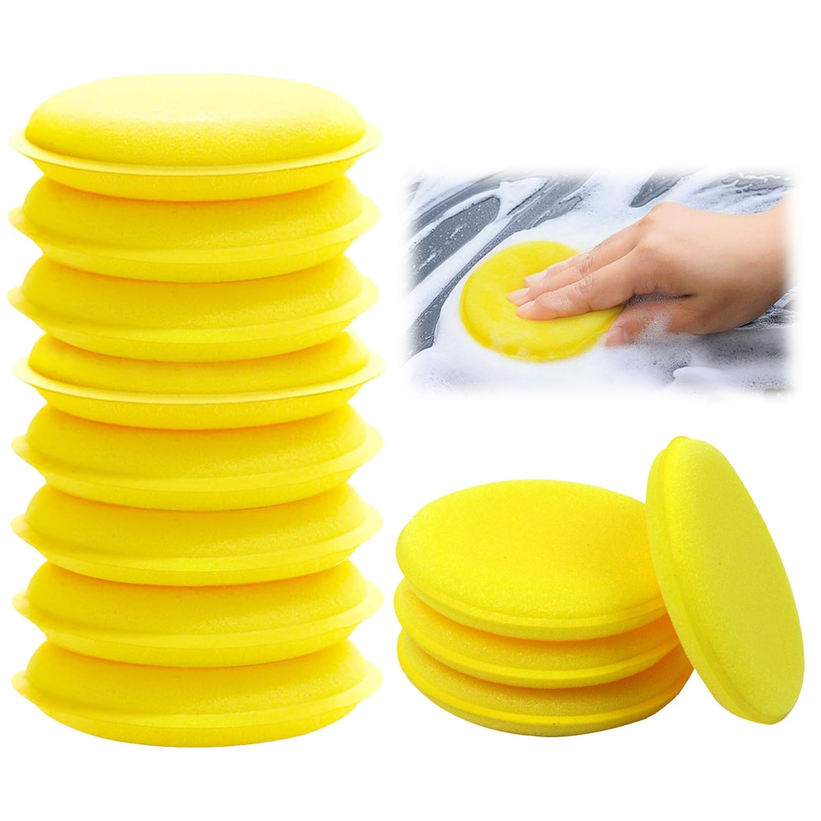 Yhqz Yellow 12 Pcs Polish Soft Foam Applicator Pads,Car Polishing Pads,Soft Round Car Wash Cleaning Sponge,Practical Car Polishing Sponge Wax Applicator Sponge For Clean Car Vehicle Auto Glass (Yellow)