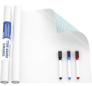 Nicpro Whiteboard Paper Roll, 44 x 200 CM Self-Adhesive Dry Erase White Board Wall Sticker, Board Decal Extra Large Chalkboard Contact Paper with 3 Color Water-Based Pens for Home Office