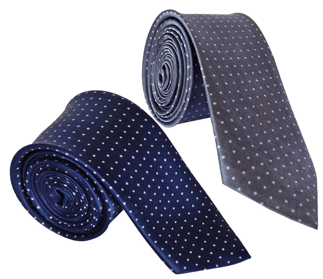 men's navy blue and grey color with white doted narrow Tie (pack of two)-image-18