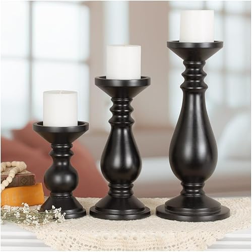 Factory Direct Craft Juego de 3 portavelas de madera negra, soporte para velas de pilar para decoración diaria del hogar y ocasiones especiales (7,