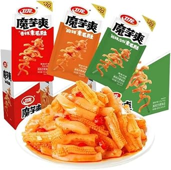 Weilong latiao konjac spicy strips, Large gluten, Hot Slices, Chinese latiao spicy stick, Vegetarian, Konjak silk food, Spicy snack gift pack, Casual snacks, Spicy noodles 3 Flavor Mix,5 packs