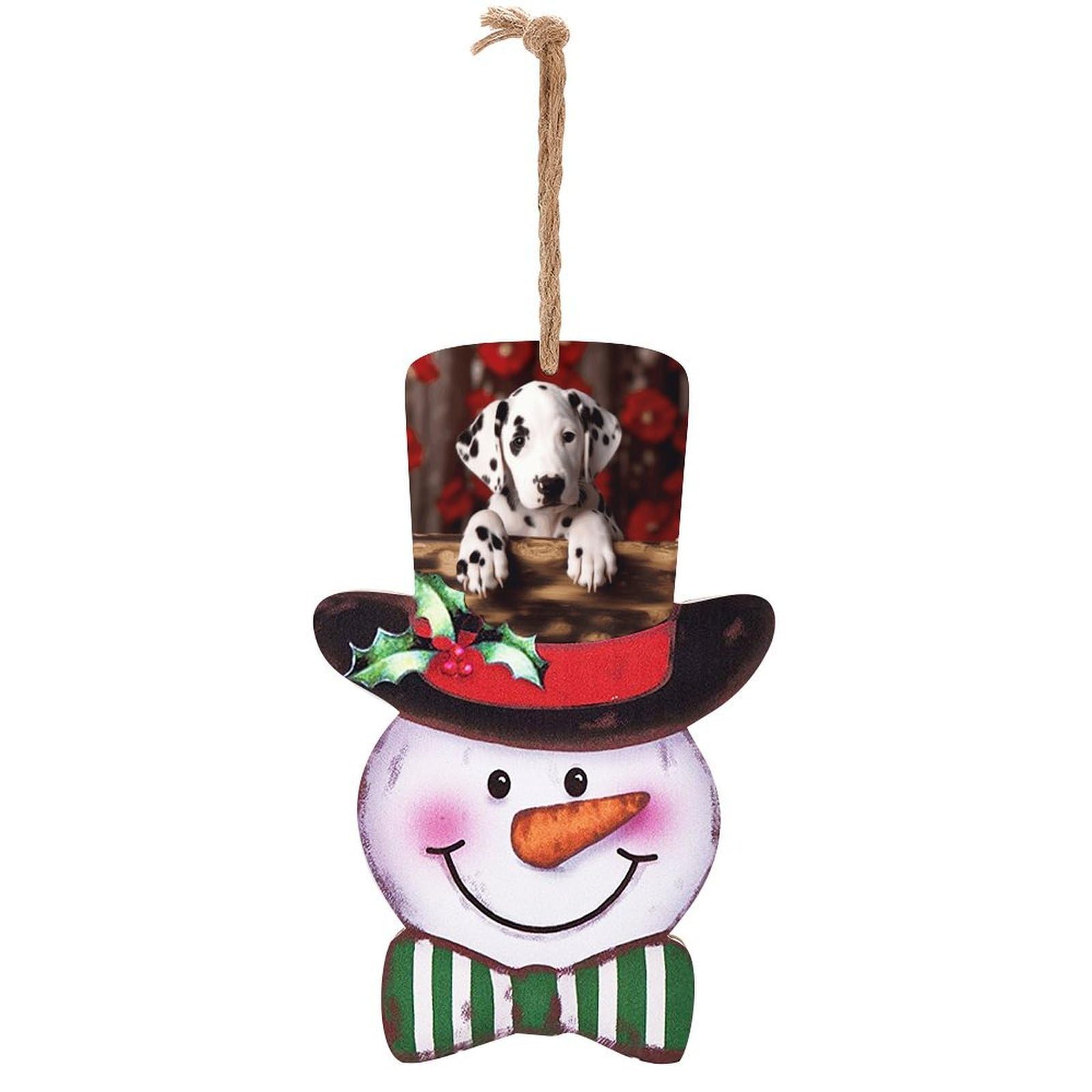 Dalmatian Puppy Snowman Decor Christmas Snowmans Hanging Decors Wooden Exquisite Holiday Decoration Sign for Home Window Wall Farmhouse Indoor Outdoo