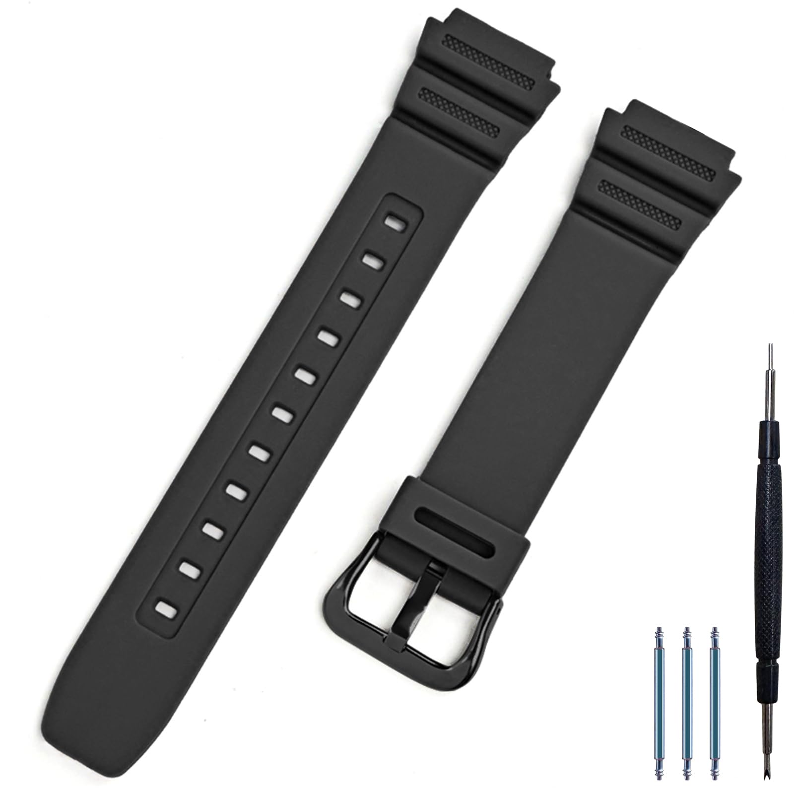 Lijinlan Natural Resin Replacement Watch Band Compatible with Casio W218H W-219H AE1200WH AE-1300WH W800H SGW-300H F-108WH Waterproof Rubber strap