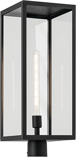 Miniatura 3 de KICHLER Branner 25.5 pulgadas. 1 luz texturizada negra de lujo tradicional actualizada para exteriores con vidrio transparente para pasarelas y