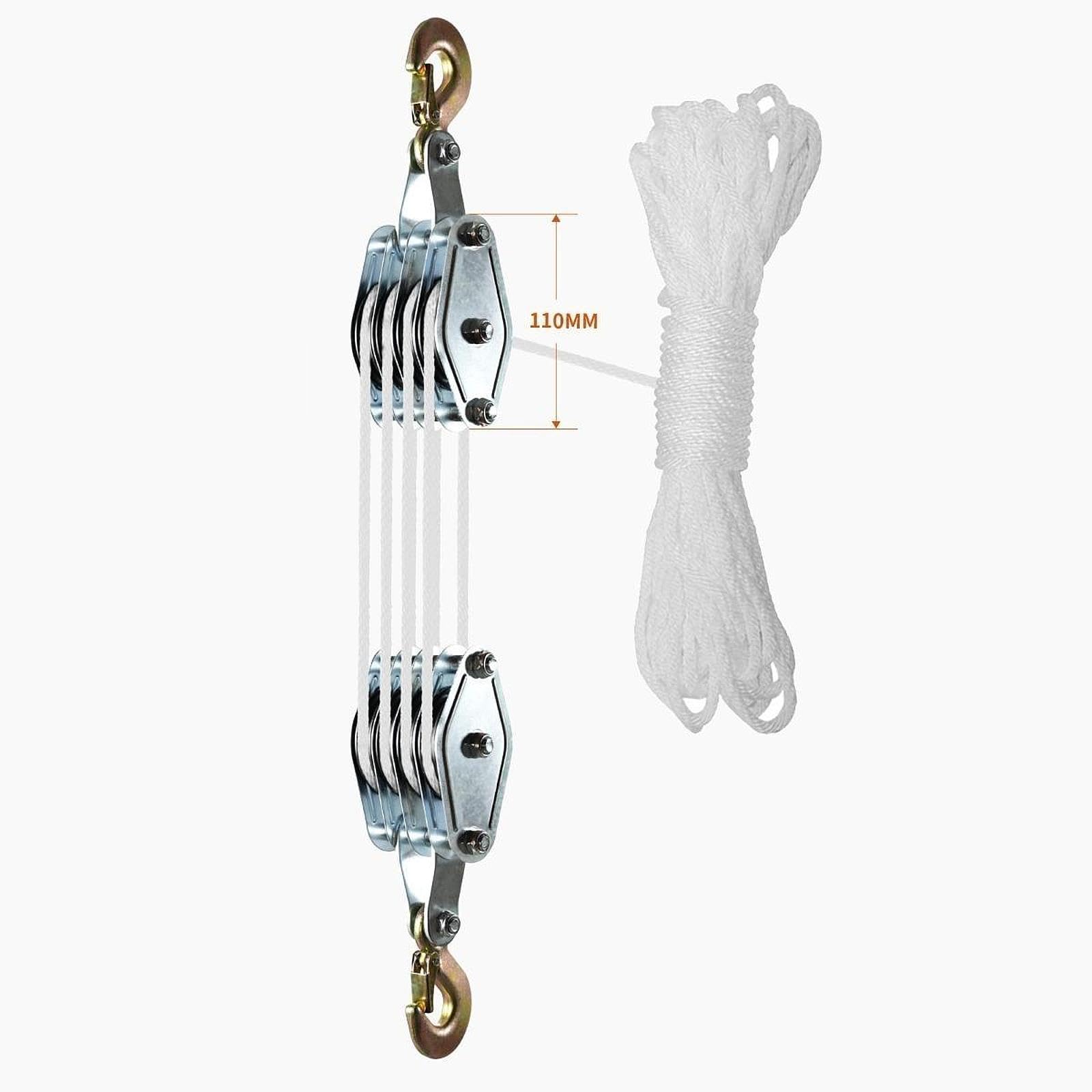 Seilzug-Hebezeug für schwere Hebeblock und Tackle Seilzugsystem 20m Seil, Silber