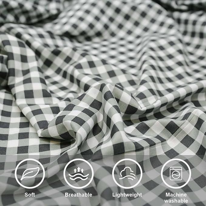 Image of Jashan 210 TC Glace Cotton Checked Design Grey Checked Printed Cotton Bedsheet with Pillow Cover - Soft & Breathable Single Bed Sheet 72x78x10 Inche