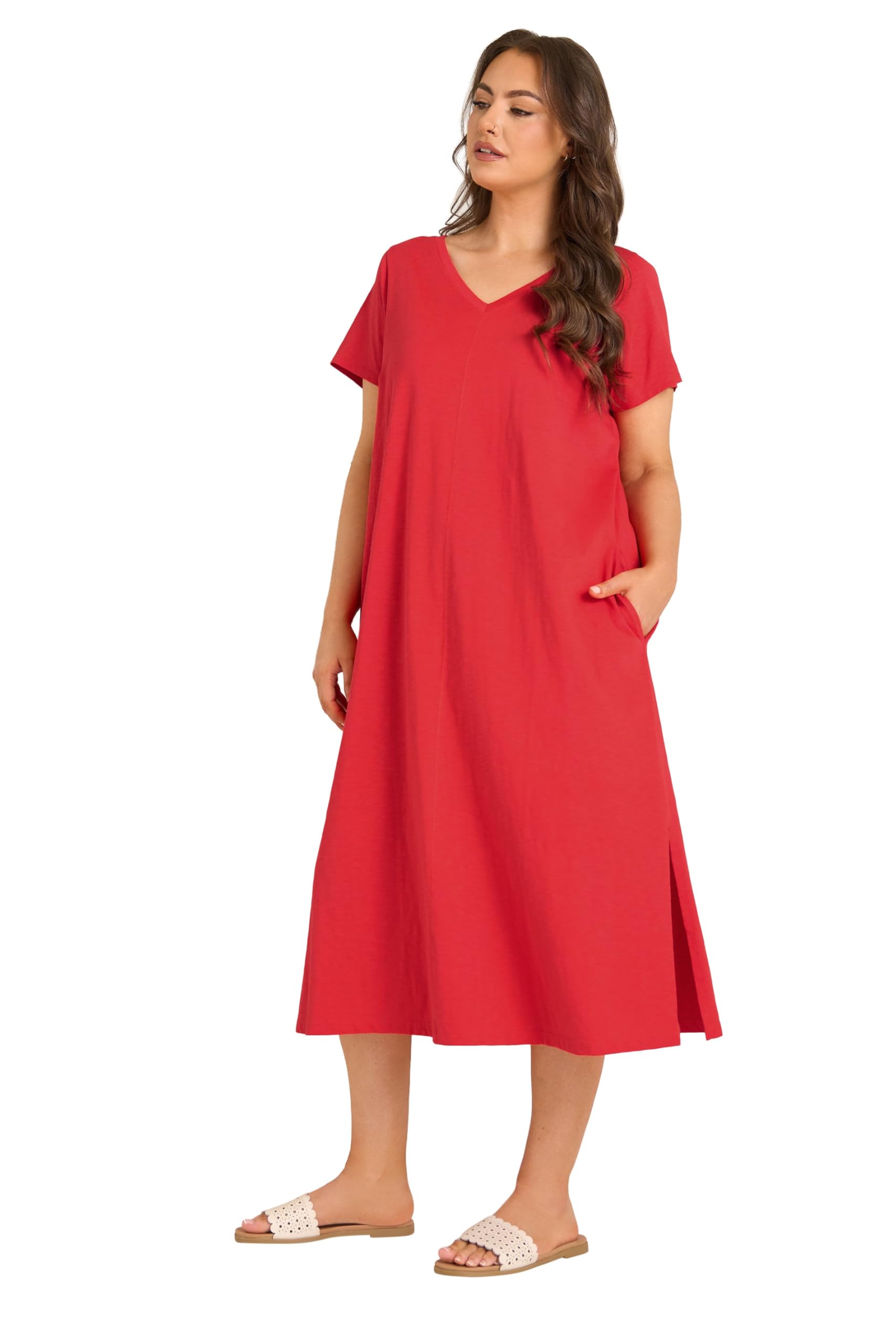 Evans Women's Red Curve Premium Cotton Dress - Plus Size Curve