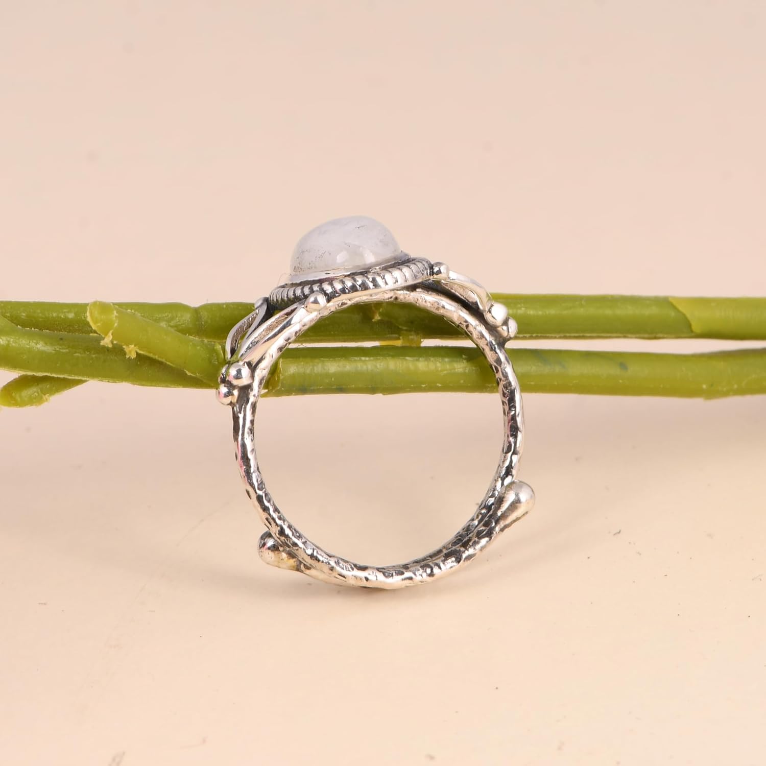 PANOPLY 9x7MM Oval Shape Birthstone Gemstone 925 Sterling Silver Adjustabel Hammered Triquetra Trinity Celtic Knot Solitaire Ring Jewelry for Women