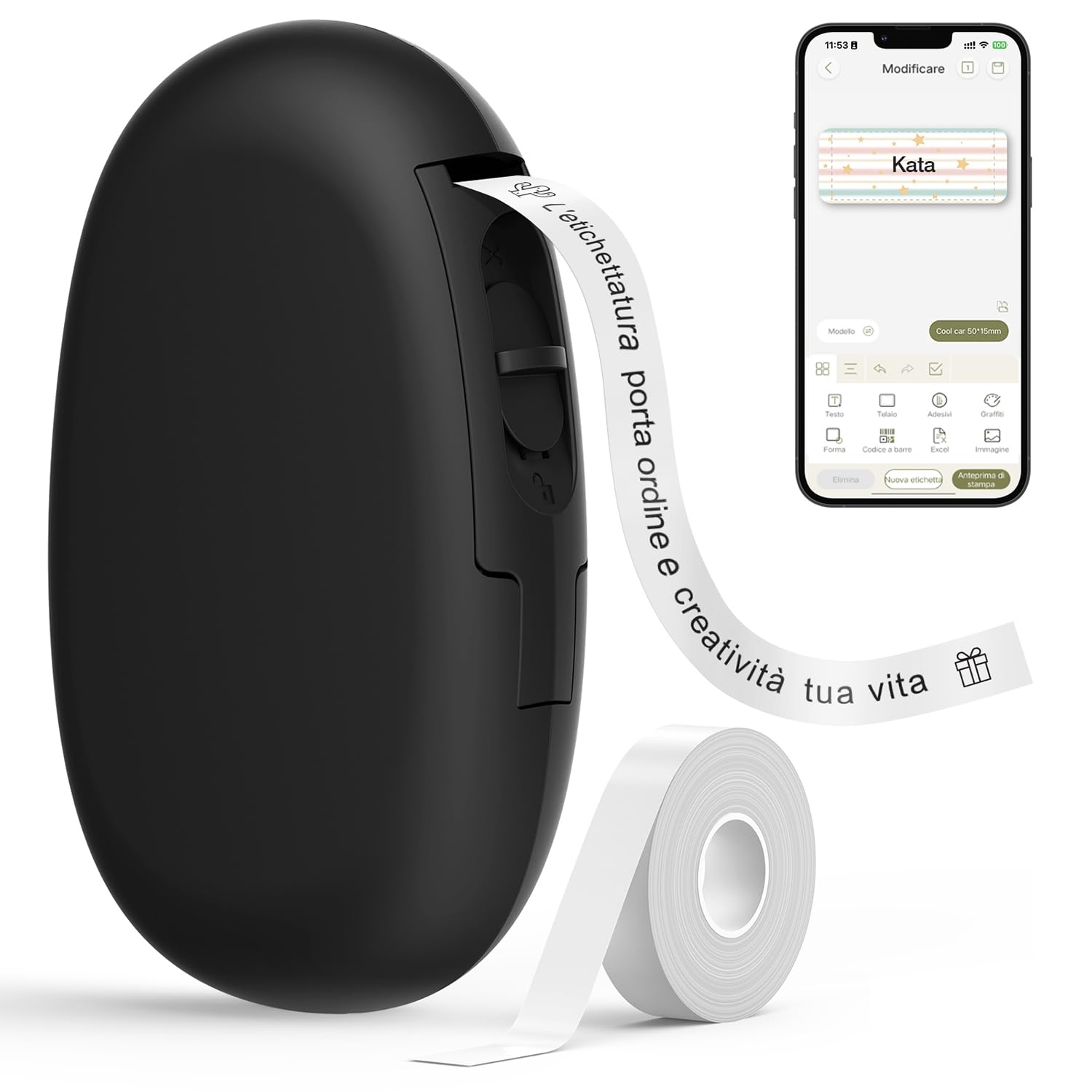 SUPVAN E10 Mini Etichettatrice Bluetooth, Etichette Adesive Impermeabili, App con 40+ Caratteri e 600+ Icone, Stampante per Casa, Ufficio