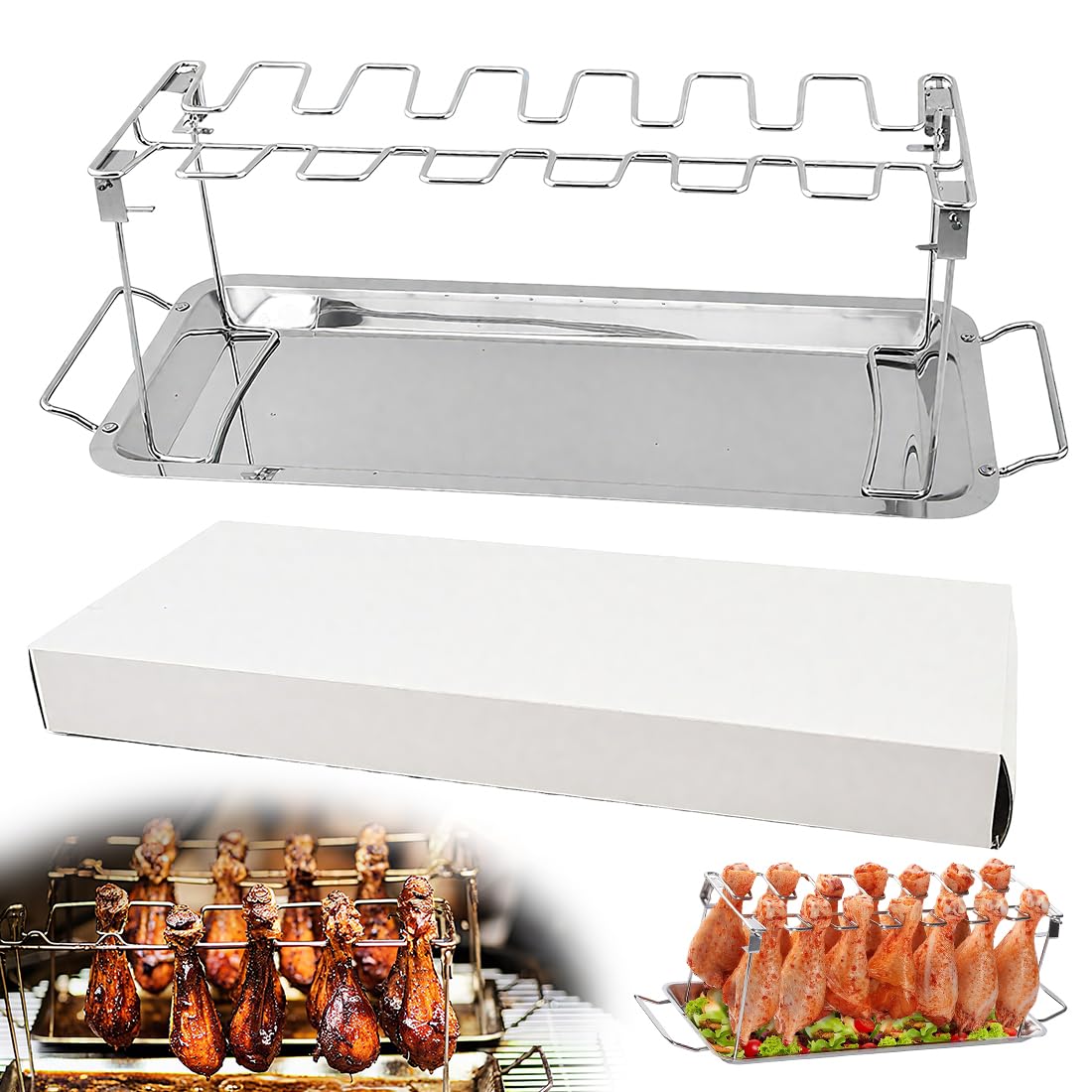 Soporte 14 Piezas Muslos Alitas Pollo Acero Inox Parrilla Horno Ahumador BBQ Plegable Lavable Accesorios Barbacoa Cocina Exterior Regalo