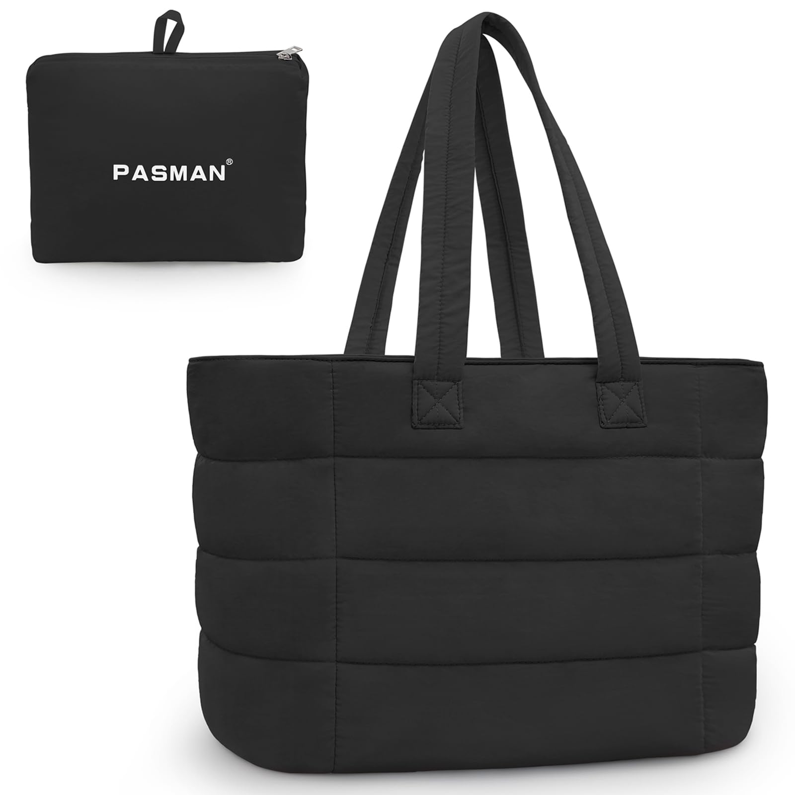 PASMAN Puffer Bag for Women,Quilted Travel Puffy Tote Bag Fit for Laptop,Nylon Work Bag for Nurse College,Teacher