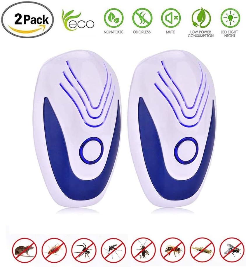 2 Pack Ultrasonic Repellent Mice Mosquito Repellent Spiders, Rats, Cockroaches and Ants, Insects, Flies
