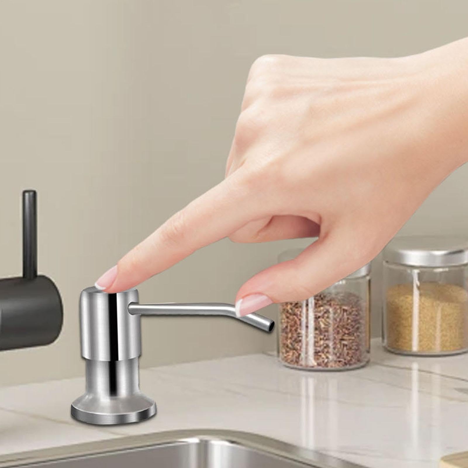Dispensador de jabón para fregadero de cocina, dispensador de jabón líquido de acero inoxidable, botella de 350 ml/500 ml, rotación de 360 grados, dispensador de jabón para platos de