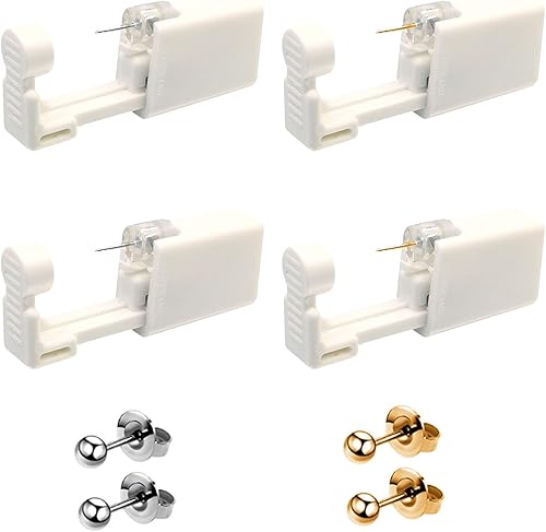 Juego de 4 pistolas de perforación para el oído, juego de herramientas desechables para perforar las orejas con aretes de tuerca y limpieza para uso