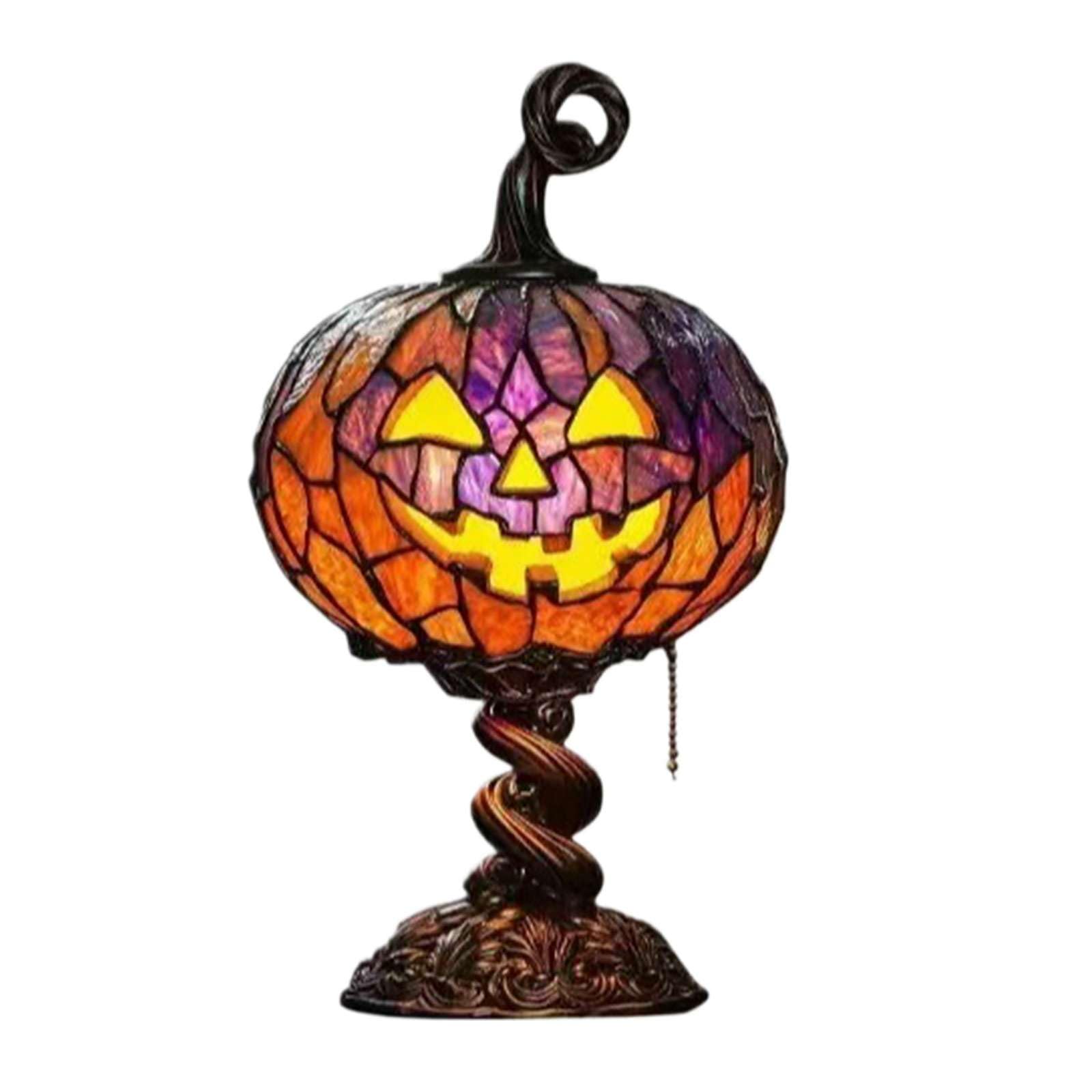 Stained Glass Halloween Pumpkin Table Lamp, USB Warm Glow Desk Decor Lamp