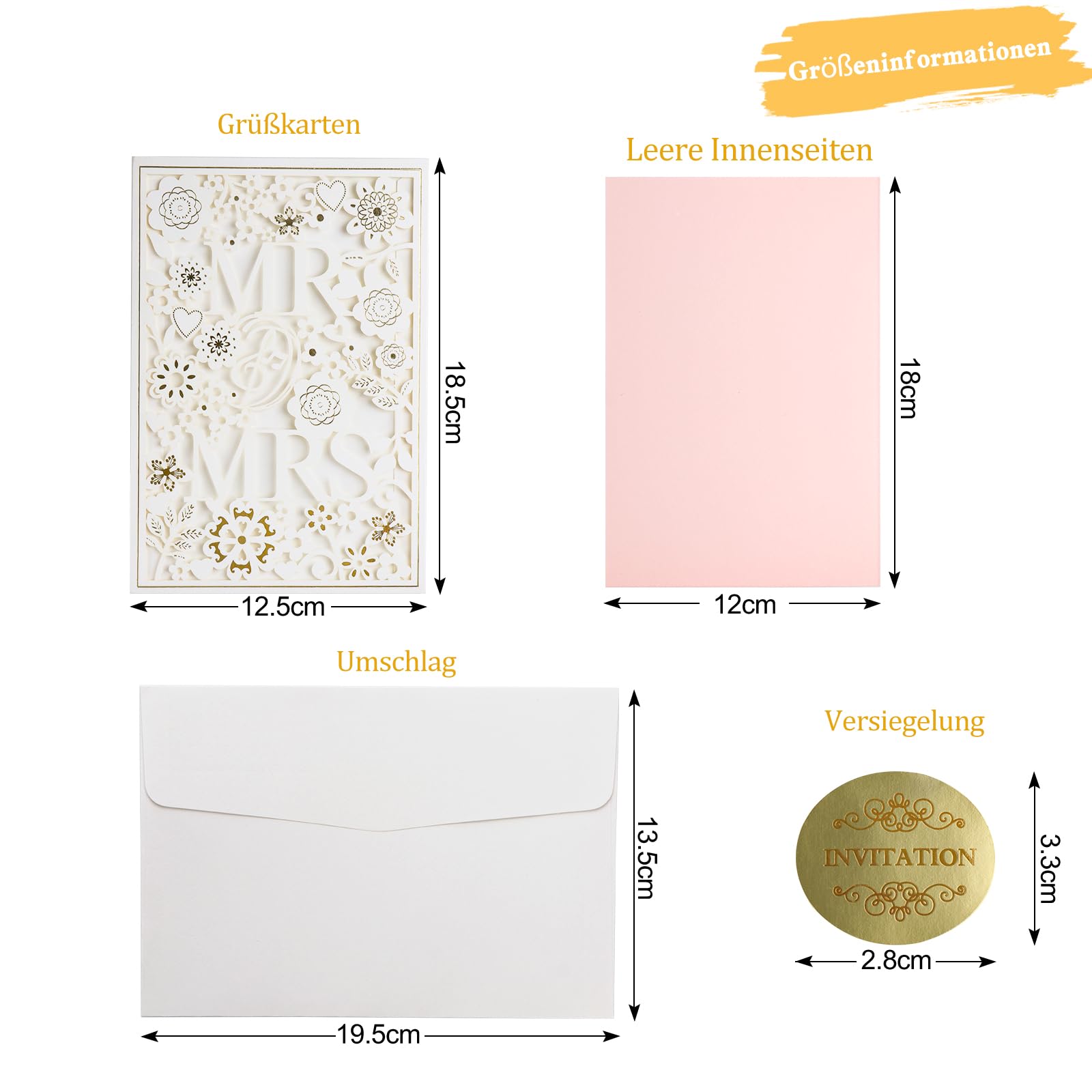 Elektheim Wedding Card with Envelope Card for Wedding Packaging Wish Greeting Card Wedding Invitations Signature Card for Wedding Gifts Bridal Shower Engagement Card - Image 2