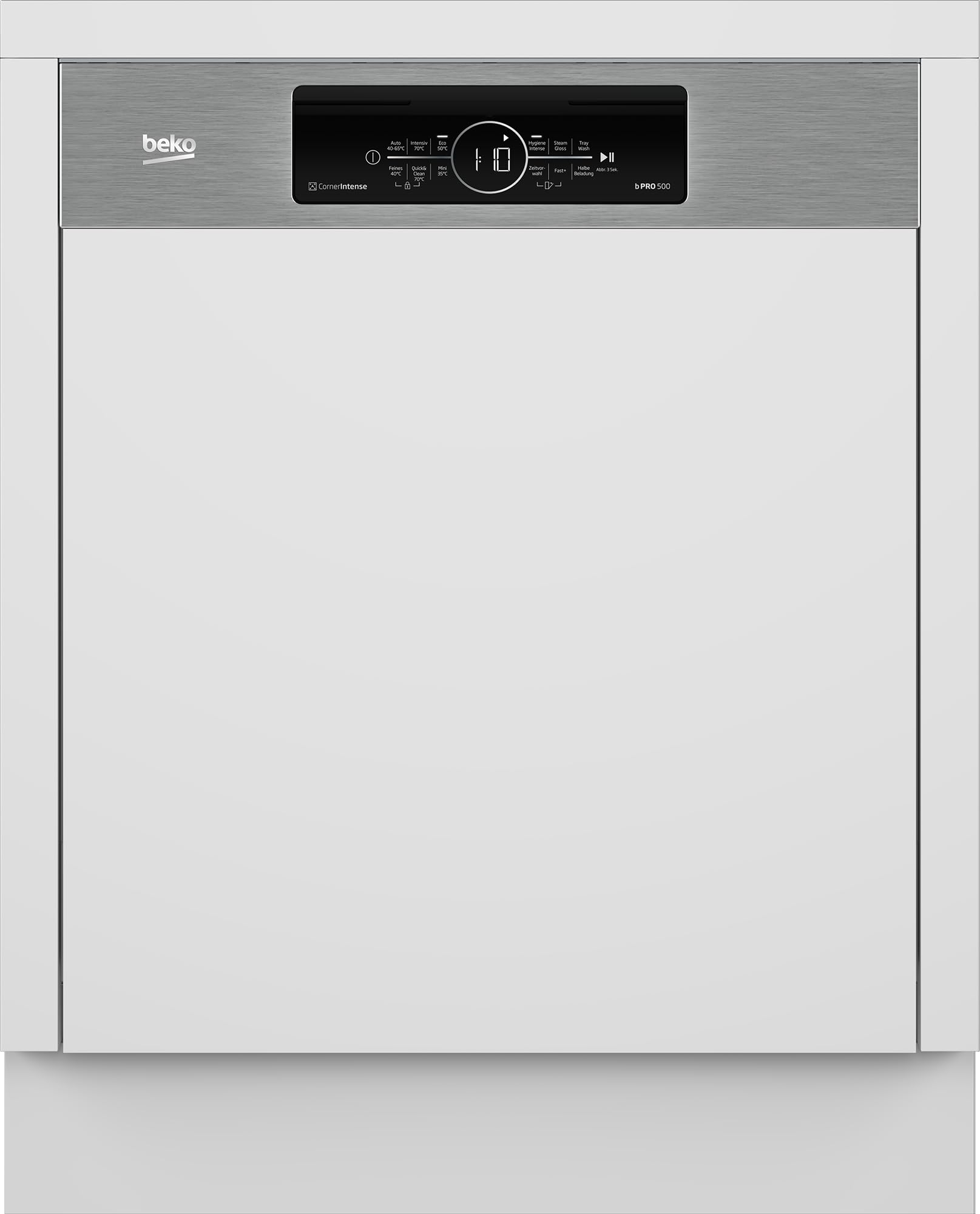 Beko BDSN36461XC bPRO 500 Einbau-Geschirrspüler teilintegriert 60 cm, für 14 Maßgedecke, 3 Spülebenen, 5 Temperaturen, 6 Programme, halbe Beladung, automatische Türöffnung, CornerIntense