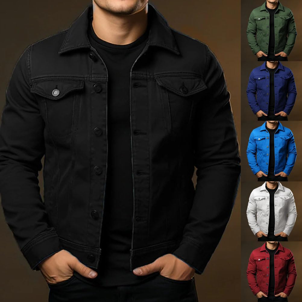 Veste en Jean pour Homme Blousons avec Bouton Slim Fit Cardigan Décontractés Veste à Manches Longues Denim Bomber Jacket en Jean Manteau pour Printemps Automne