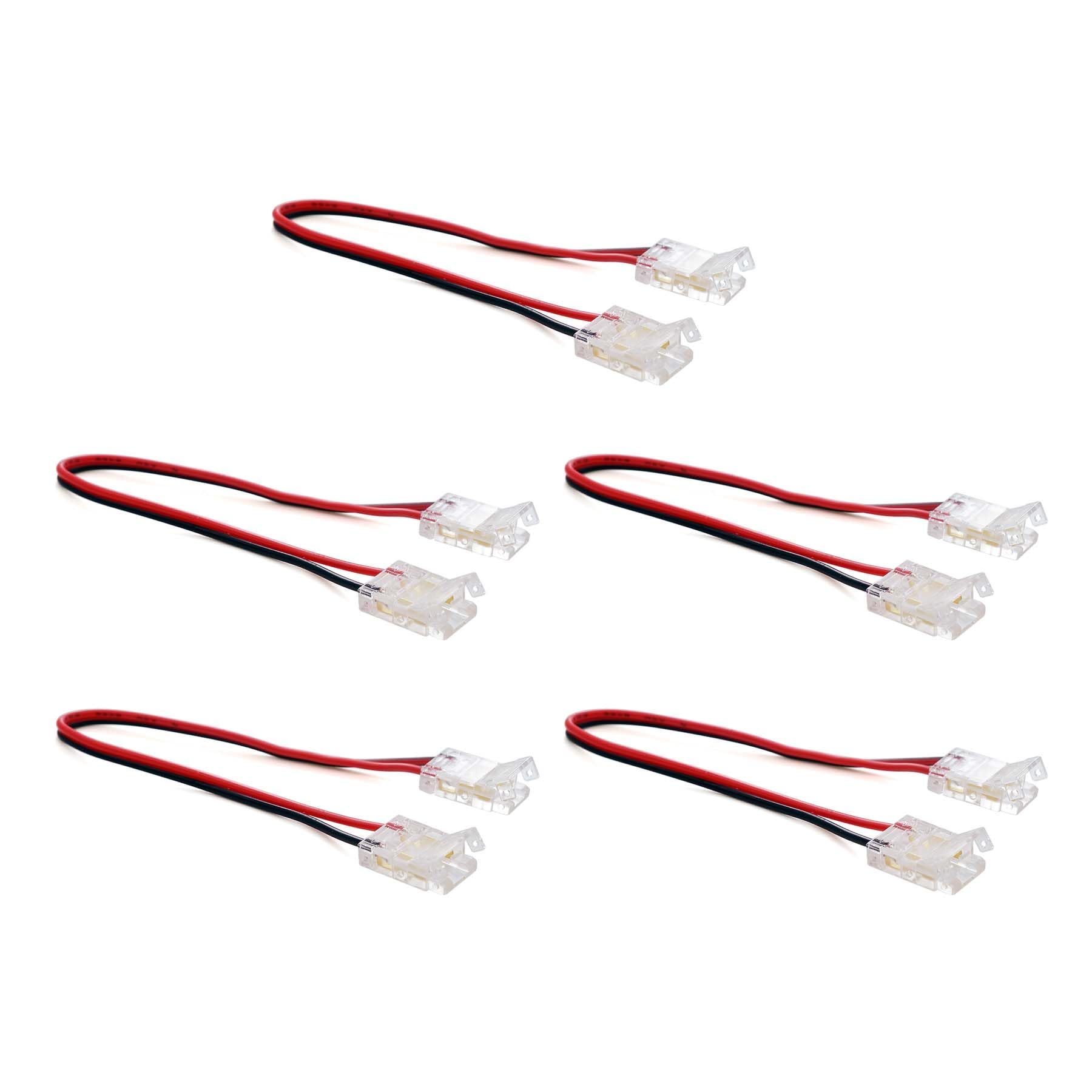 G.W.S® Solderless 2 End Wire Connectors, for 10mm Wide 2 Pin Single Colour LED COB Strip Lights, Pack of 5 — image 1
