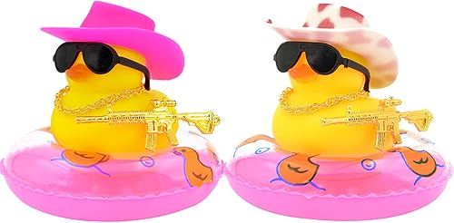 2 patos para autos, pato de goma para tablero de automóvil, pato amarillo, decoración de tablero de automóvil, patos chirriantes, accesorios de