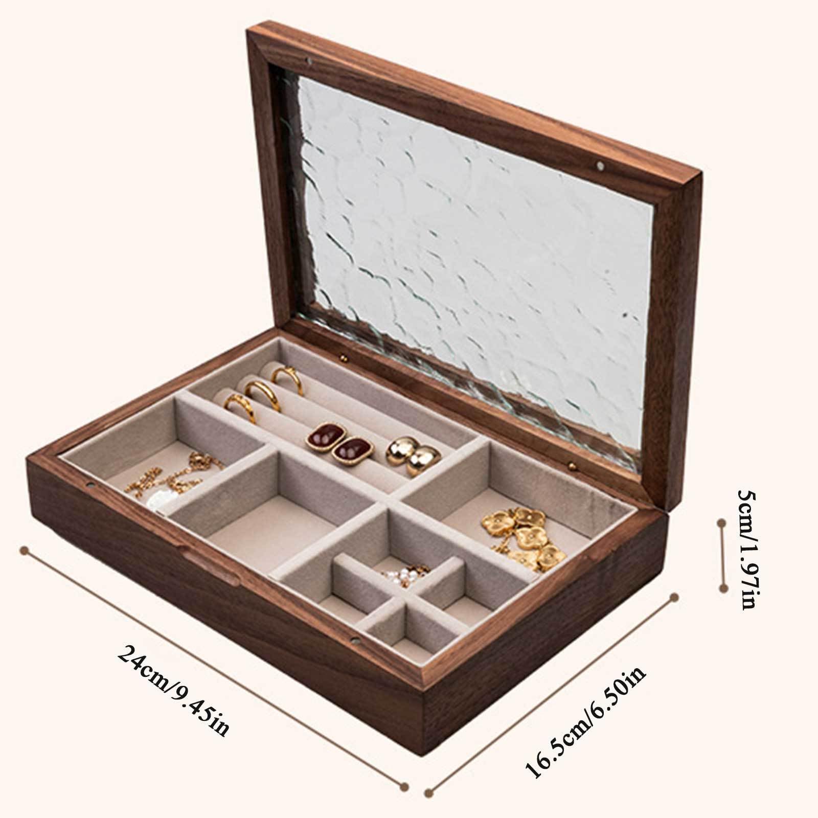 Boîte à Bijoux en Bois pour Femme - Organisateur de Bibelots Antiques avec Couvercle en Verre, Fentes pour Anneaux et Compartiments - Boîte de Rangement Polyvalente,D