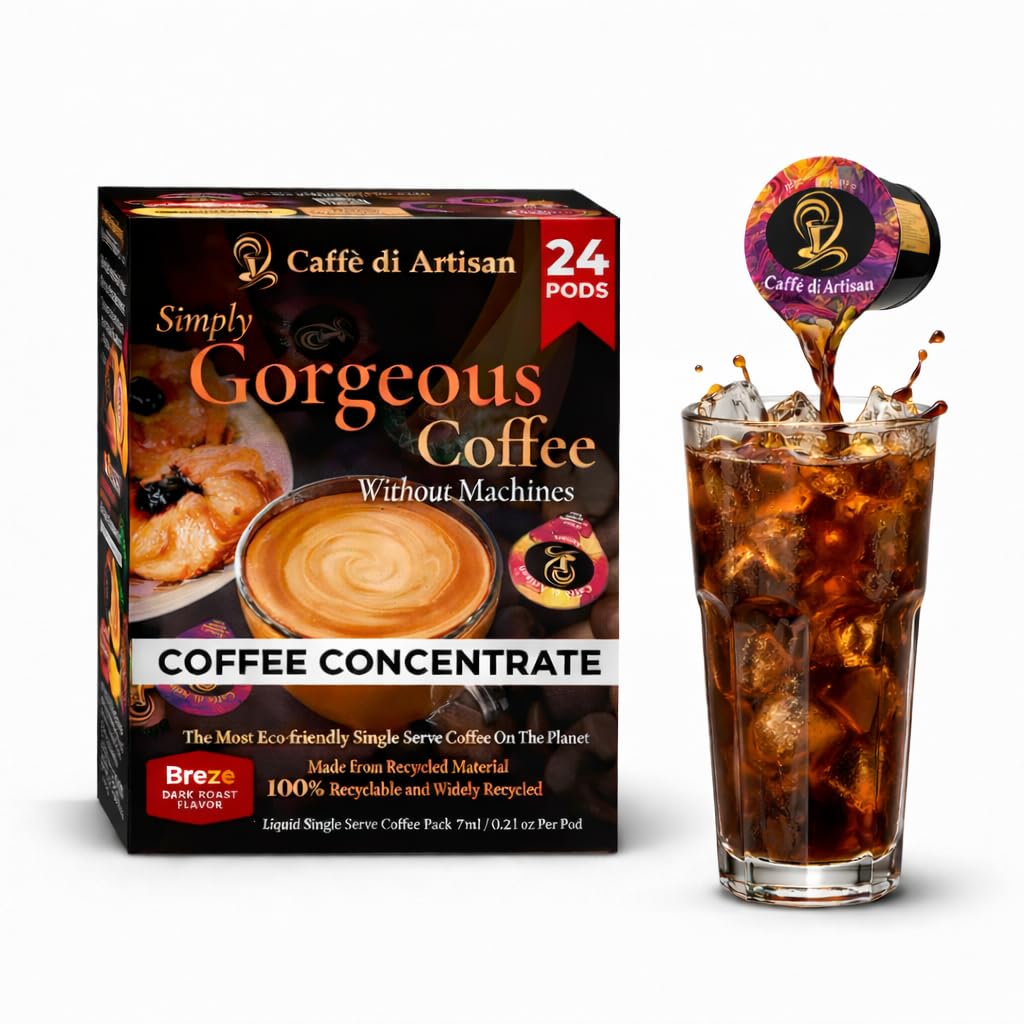 Caffe di Artisan Liquid Coffee Pods – Eco-Friendly Single-Serve for Cold Brew, Iced & Hot Coffee – Rich Arabica Dark Roast – 24 Count