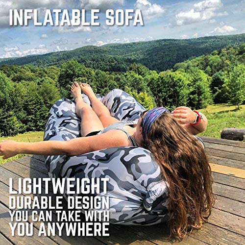 Chillbo Shwaggins Inflatable Couch – Cool Inflatable Chair. Upgrade Your Camping Accessories. Easy Setup is Perfect for Hiking Gear, Beach Chair and Music Festivals. (Camo Urban)